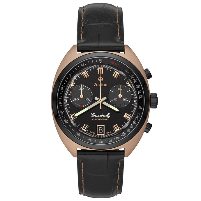 Zodiac Grandrally Quartz Rose Gold Black Leather | Watchonista