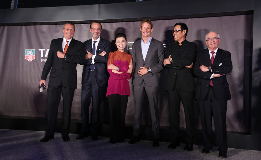 TAG Heuer global CEO Jean Christophe Babin, President of LVMH Watch &amp;  Jewelry Great China Benoit Toulin, TAG Heuer China Bra