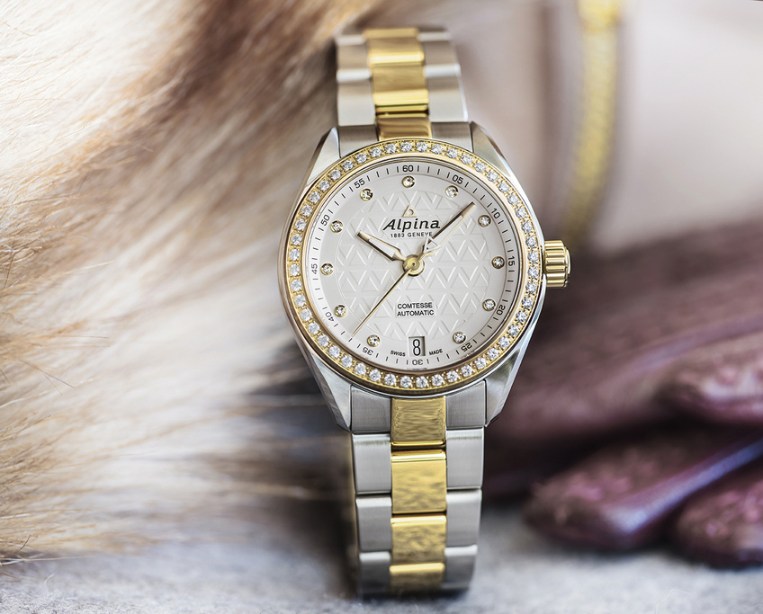 Alpina Ladies Alpiner Comtesse Swiss Quartz Watch with Diamonds, Steel and White