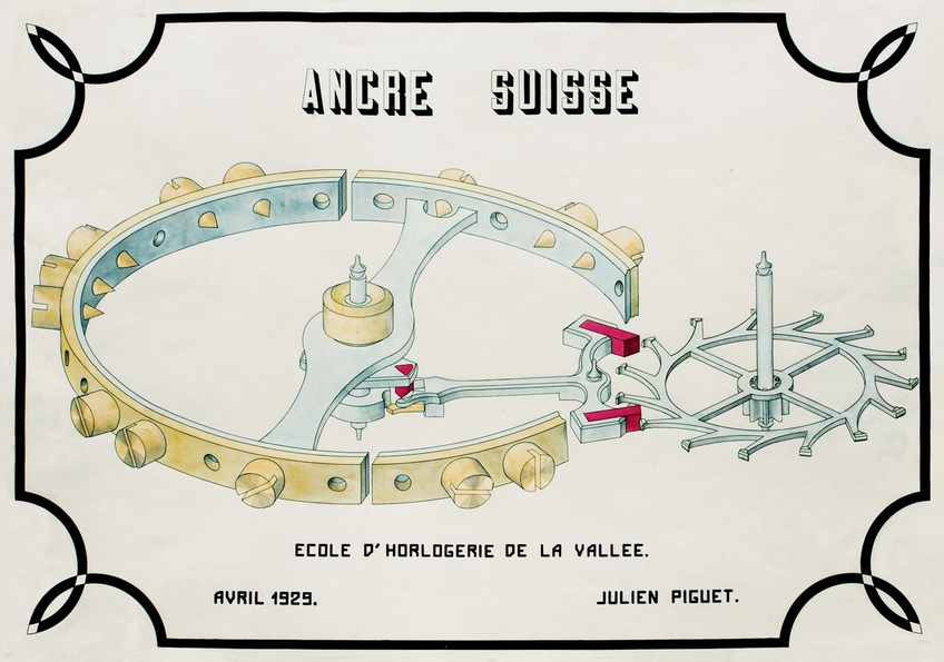 Technical drawing of a Swiss lever (1929)