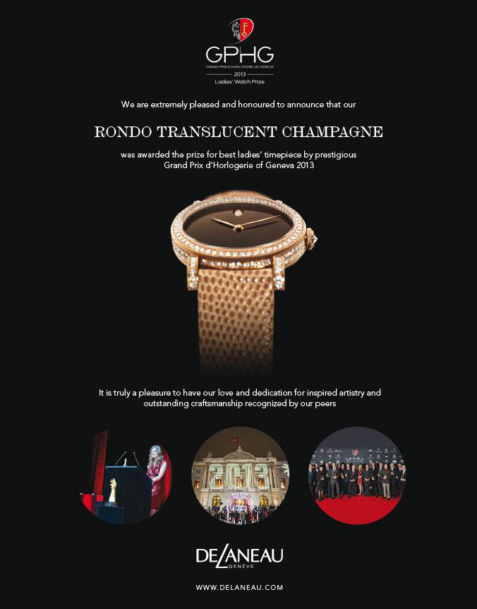 Delaneau awarded the prize for best ladies' timepiece by GPHG Delaneau awarded the prize for best ladies' timepiece by GPHG