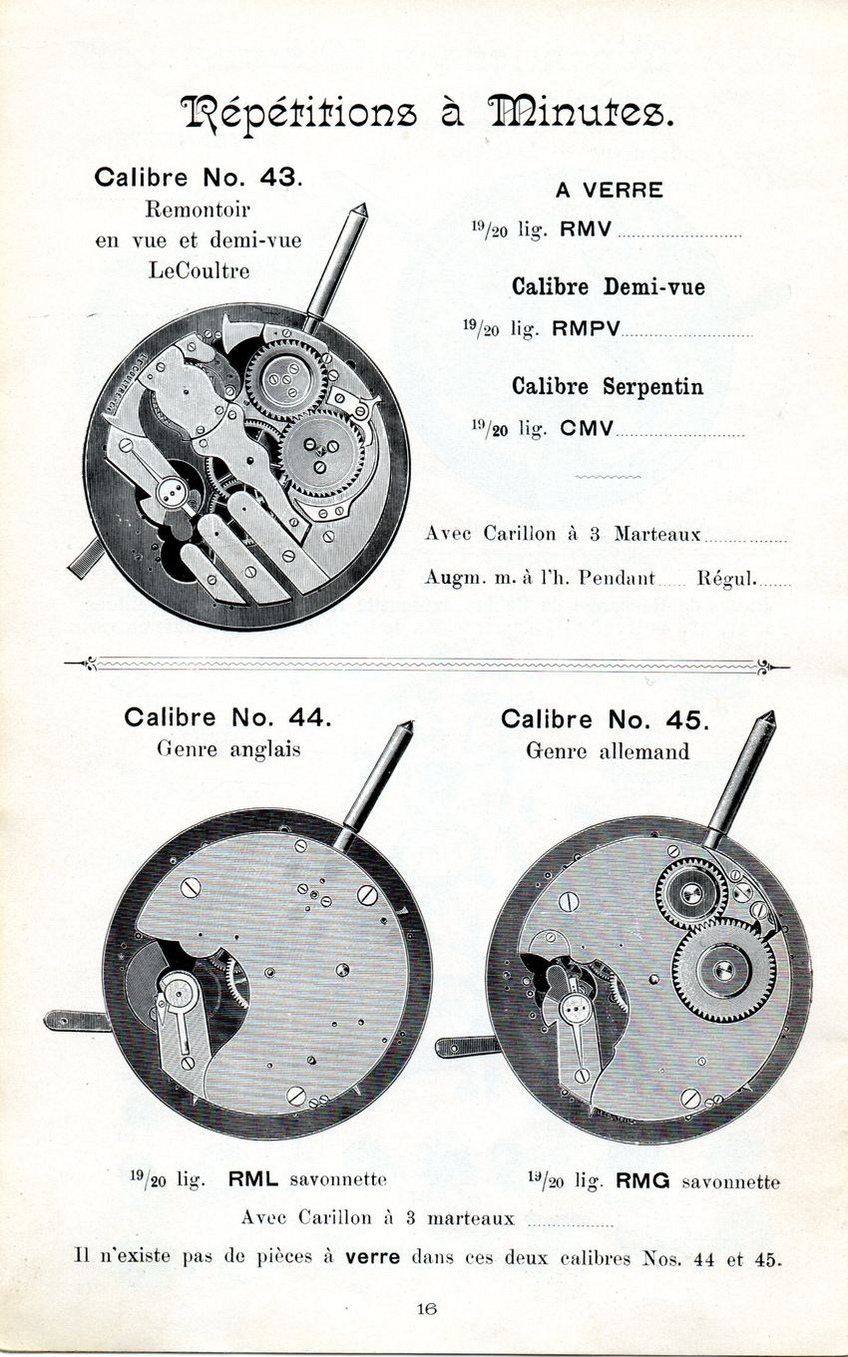 LeCoultre chiming movements, early 20th LeCoultre chiming movements, early 20th