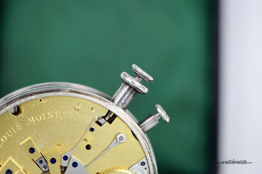 Louis Moinet Zoom on the chronograph pusher Louis Moinet Zoom on the chronograph pusher