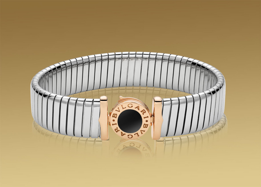 TUBOGAS bracelet in 18kt pink gold and steel with black onyx TUBOGAS bracelet in 18kt pink gold and steel with black onyx