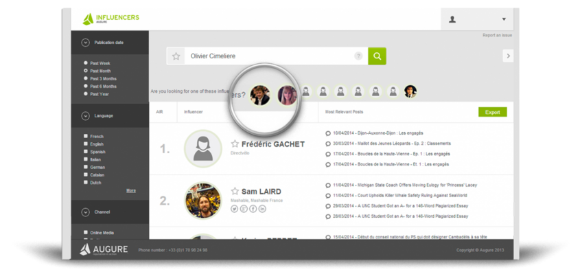 Augure Suggestion of influencers Augure Suggestion of influencers