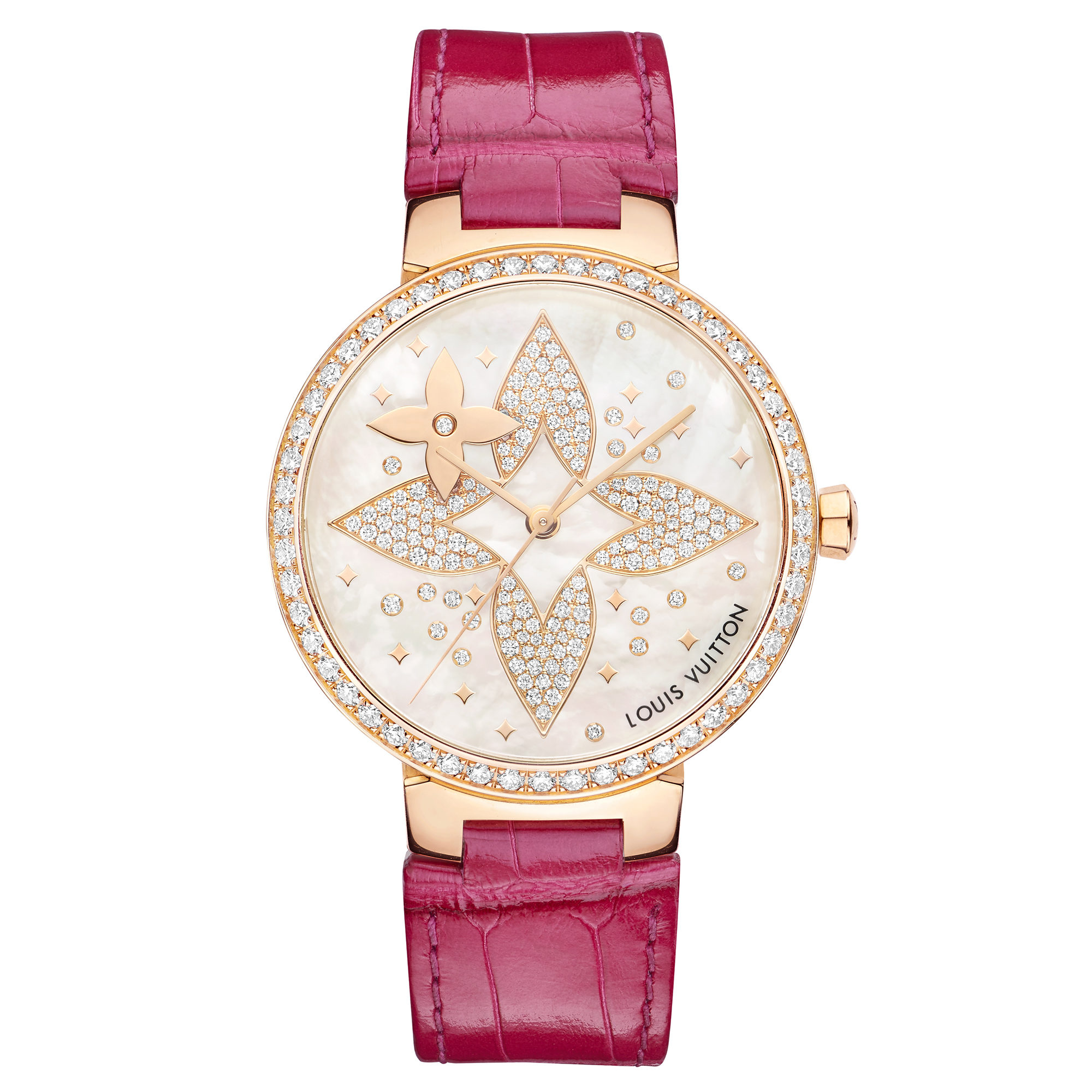 Tambour Monogram 35mm watch in pink gold with diamonds, Louis Vuitton