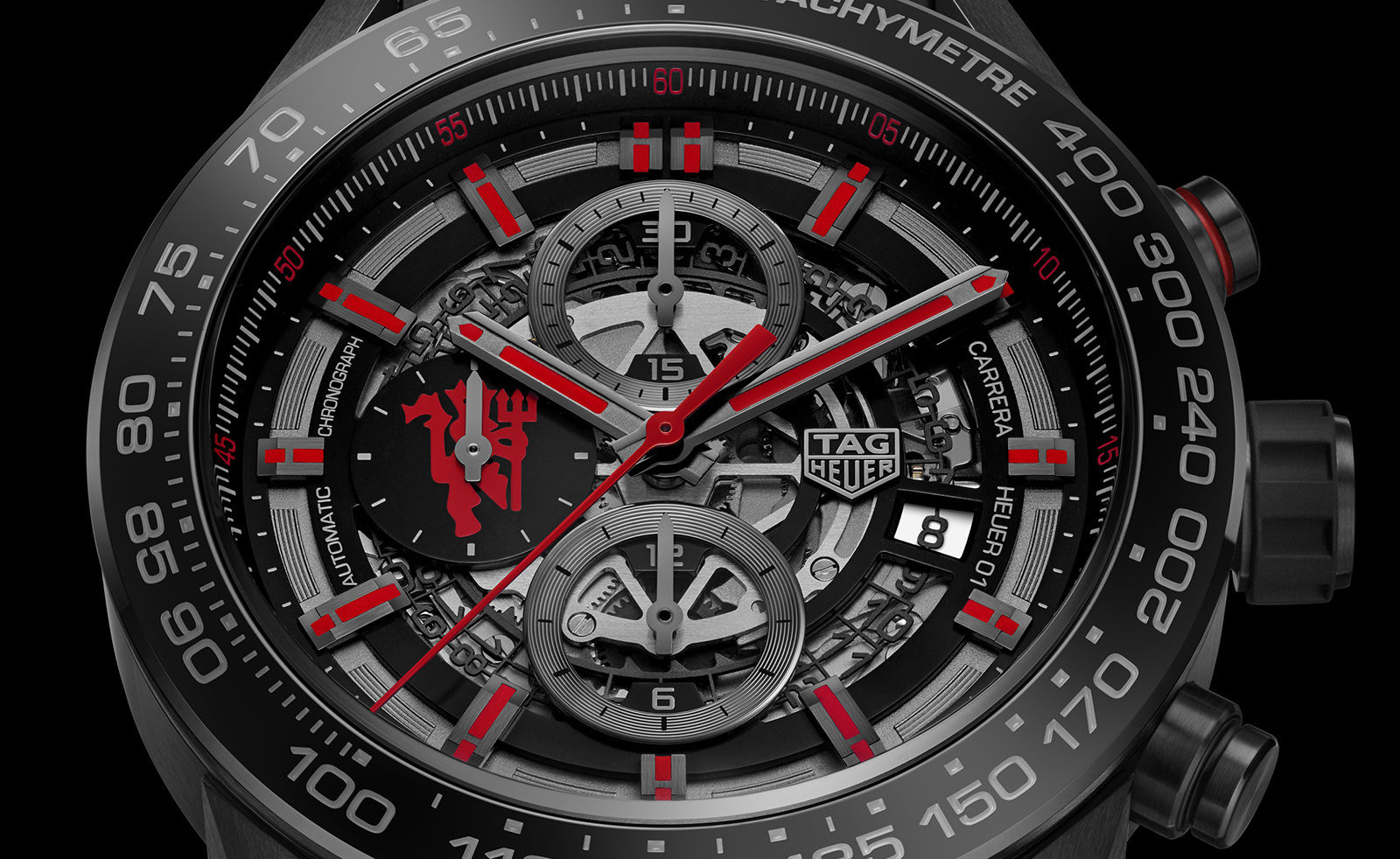 Carrera calibre heuer 01 automatic chronograph limited edition red devil manchester united online