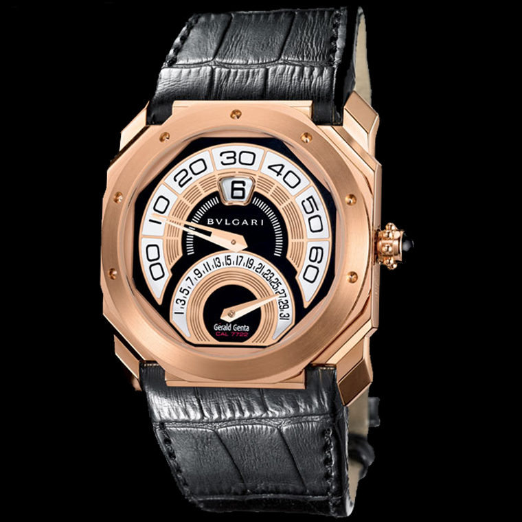 Octo Ultranero Solotempo watch with pink gold bezel, Bulgari