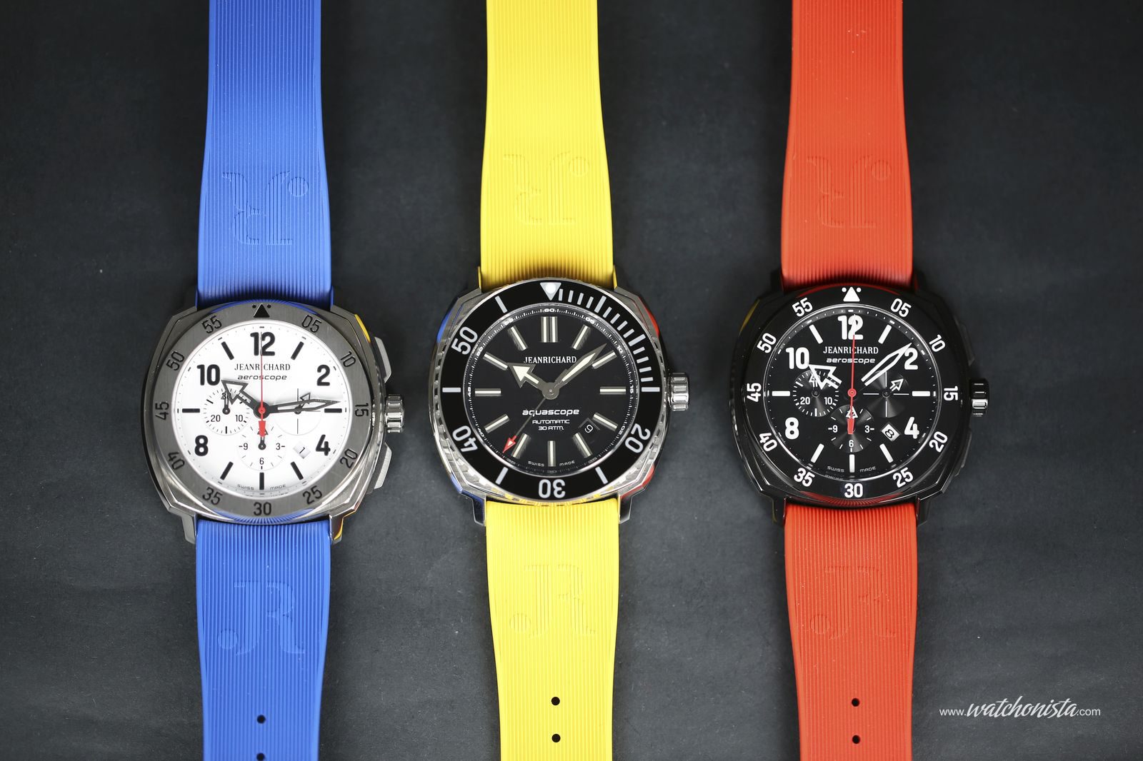 Multicolored rubber wristwatches for the JEANRICHARD sport collections