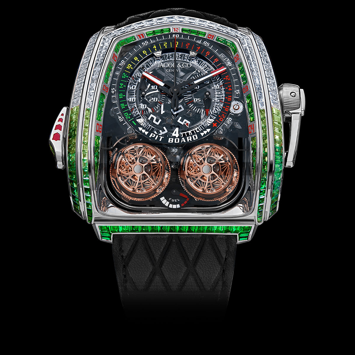 Jacob & Co. Twin Turbo Furious White Diamonds & Green Sapphires