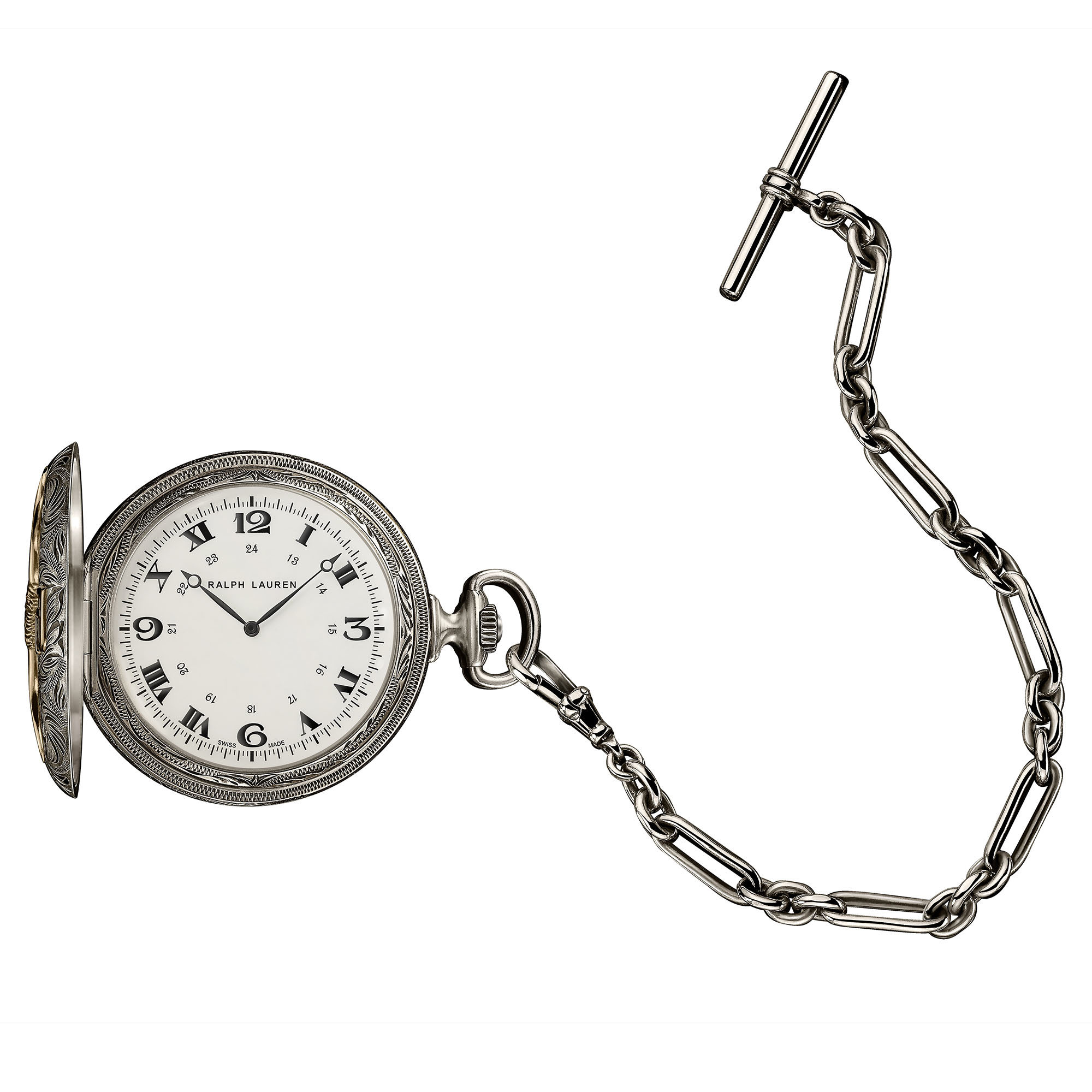 RL Western Pocket Watch Engraving Sterling Silver 50 mm Watchonista